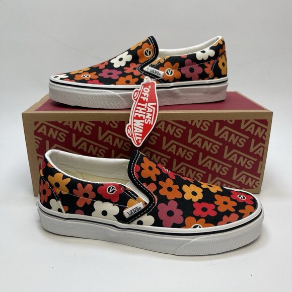 Vans Classic Slip On Flower Black Floral Skate Shoe Sneaker Women 7 / Men 5.5 US - Picture 1 of 10
